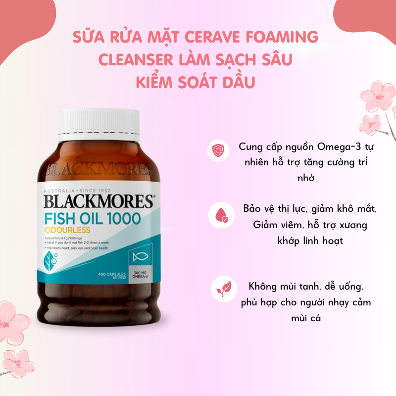 Viên Uống Dầu Cá Blackmores Odourless Fish Oil 1000mg 400 Viên Bổ Tim Mạch Không Mùi