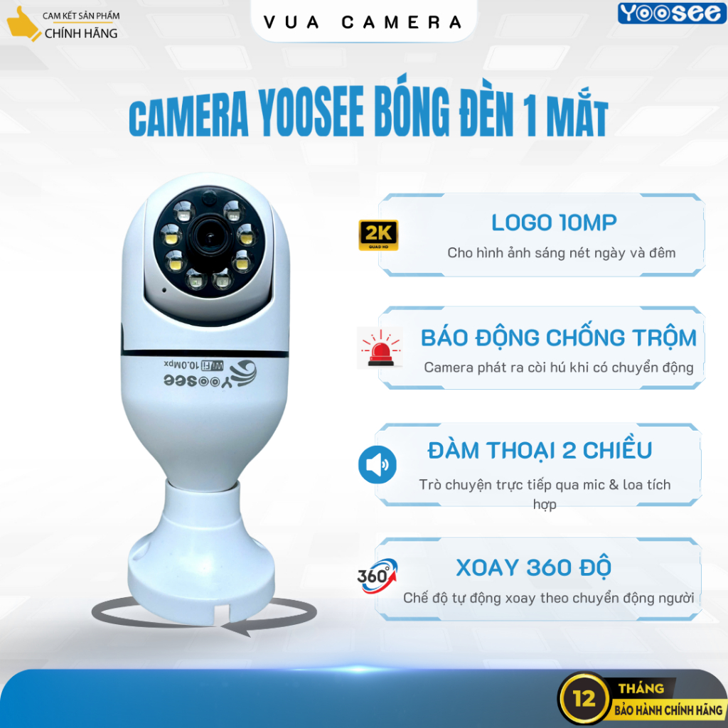 Camera YOOSEE Xoay 360 Độ Hình Dạng Bóng Đèn 1 Mắt - Đàm Thoại 2 Chiều-  Ban Đêm Có Màu - Báo Động C