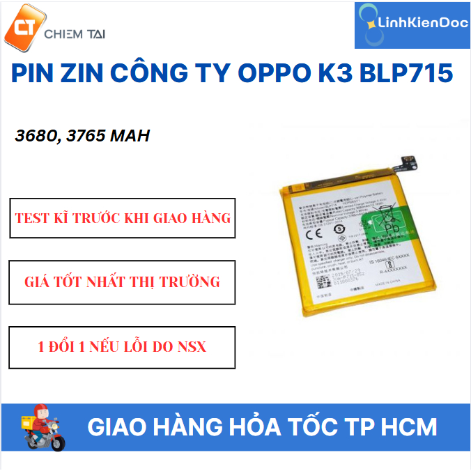 Pin zin công ty Oppo K3 BLP715 3680, 3765 mAh