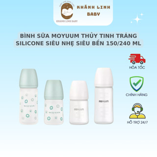  Bình sữa moyuum thuỷ tinh tráng Silicone siêu nhẹ siêu bền 150 240ml 