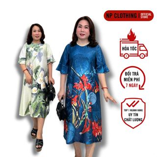 Đầm Trung Niên Nữ, Váy Suông Cho Mẹ Đi Tiệc Sang Trọng Bigsize 78Kg | Thời Trang NP Clothing U50