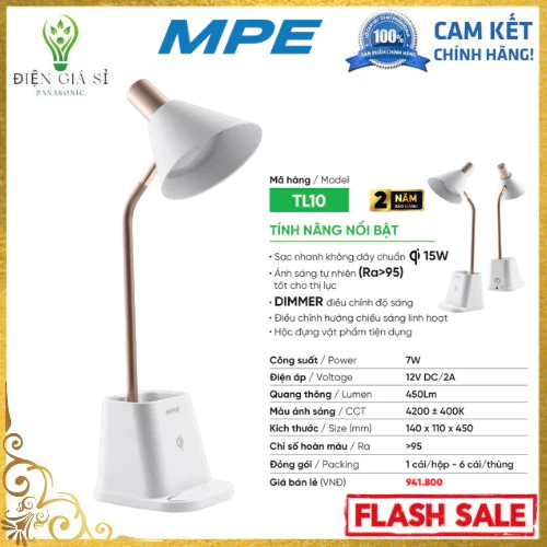 Đèn Bàn Học(TL10) 7W, Chính Hãng MPE Bảo Hành 1 Năm