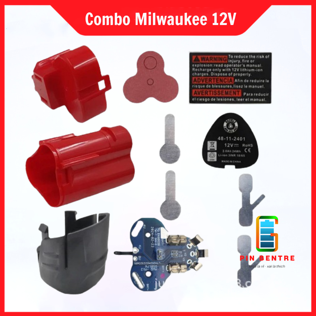 Combo Vỏ mạch pin Milwaukee 3S1P 10.8V - 12V Li-ion mạch nhận sạc zin [PBT247]