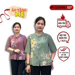 Áo Trung Niên Nữ A103, Mẫu Sơ Mi Kiểu Cho Mẹ U50 Cổ Trụ Chất Voan Phối Nút | Thời Trang NP CLOTHING