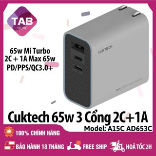 Sạc Cuktech 67w 65W 3 Cổng 2C+1A GAN PD/PPS/QC3+ A15C AD653C Chính Hãng - Bảo Hành 18 Tháng
