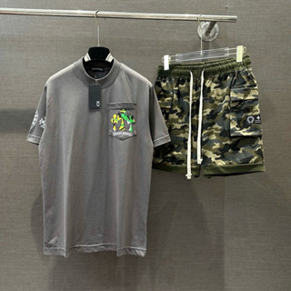 Đồ bộ quần áo nam mùa hè PB cotton in hoạ tiết chữ thập 7 màu hai mặt phối quần túi hộp rằn ri BH262P