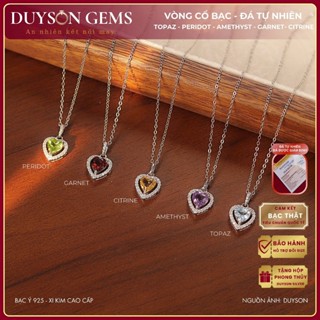 Dây chuyền bạc Ý 925 trái tim đá thiên nhiên Garnet Topaz Citrine Peridot Amethyst phong thủy may mắn Duyson Silver