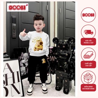Bộ quần áo nỉ 2 da dài thu đông in CAPYBARA PHAO VỊT cho bé trai bé gái từ 10-63kg DOOBI DB92