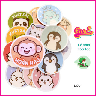  Combo Sticker khen thưởng hình con vật đồ dùng học tập cute dễ thương - trang trí sổ tay sách vở DC0001 
