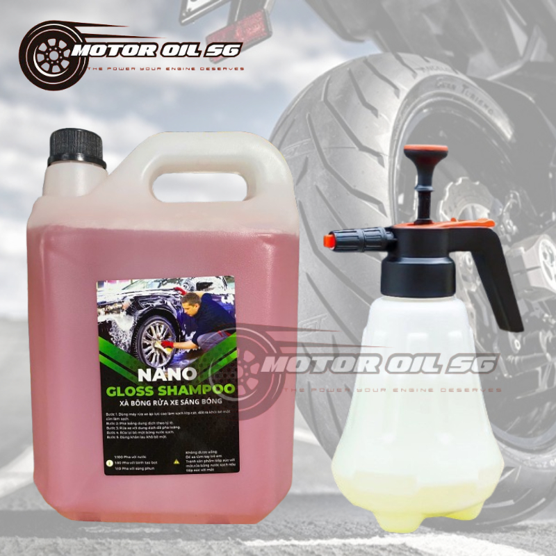 [COMBO KÈM BÌNH] Xà Bông Nano Gloss Shampoo Can 5L , Xà Bông Bọt Tuyết,Xà Bông Rửa Xe Siêu Sạch +  Bình Xịt Bọt Tuyết