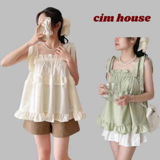  Áo kiểu nữ bánh bèo áo 2 dây babydoll chất thô lụa buộc nơ vai điều chỉnh kiểu dáng trẻ trung năng động CIMHOUSE- CA91 