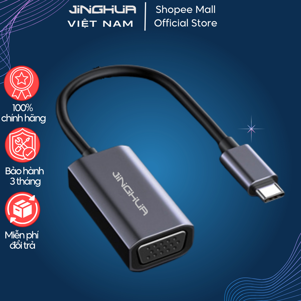 Hub Type C To HDMI/ VGA JINGHUA JH-900 , Cổng HDMI 4K, Cổng VGA Độ Nét Cao, Dùng Cho Macbook/ Laptop