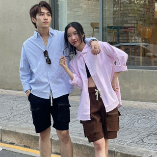  Áo Sơ Mi Tay Dài Kẻ Sọc Unisex Cả Nam Nữ Vải Oxford Cao Cấp Oversize Xanh Hồng HALLEY A10 