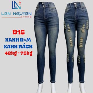 D15_Quần jean nữ, dài, lưng cao, quần bò nữ dáng ôm, big size, cho 42kg đến 75kg,LEN NGUYEN STORE