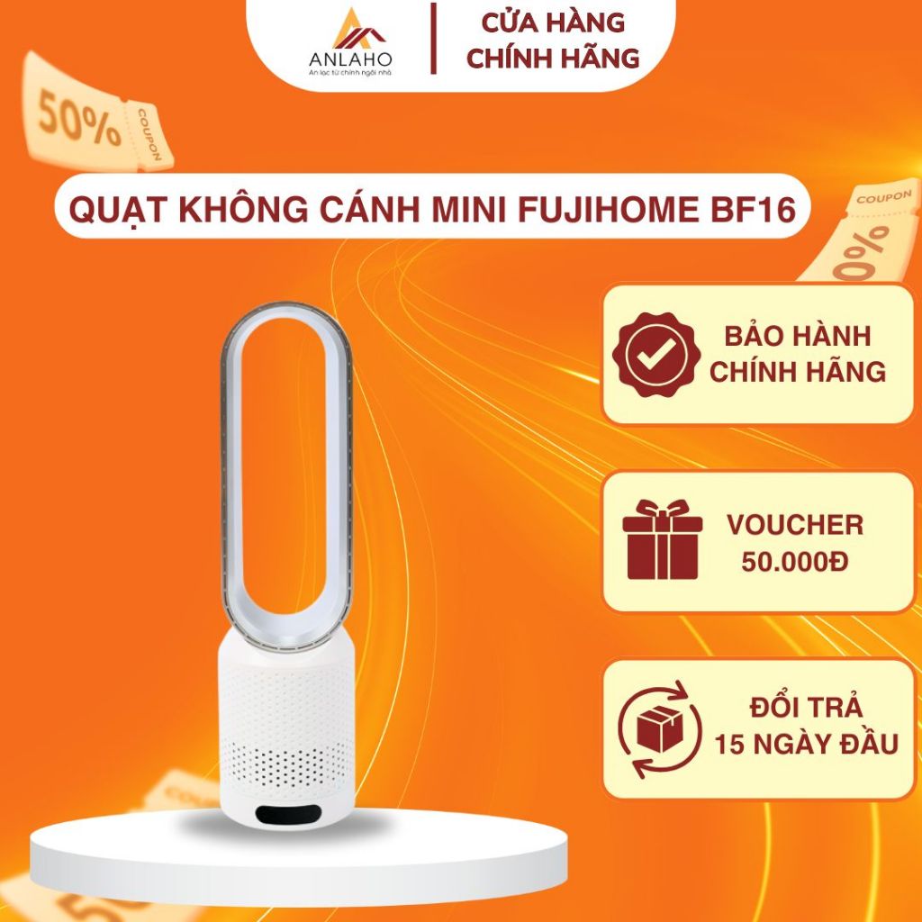 Quạt Không Cánh Mini FUJIHOME BF16, Quạt Khử Khuẩn Lọc Không Khí Bằng Anion + UV - Bảo Hành 2 Năm