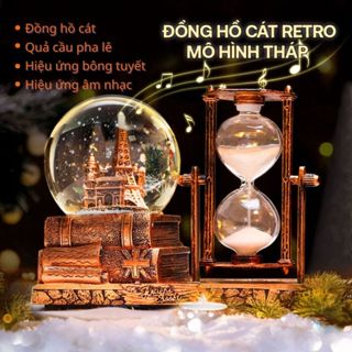 Quả Cầu Tuyết Xinh Xắn Kèm Đồng Hồ Cát Có Đèn Nhiều Màu, Bản Nhạc Ca Du Dương, Tuyết Rơi Lãng Mạn
