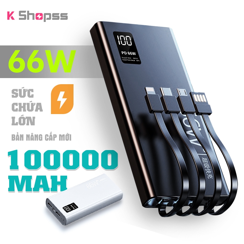 Sạc Dự Phòng 100000mAh Có Sạc Nhanh PD 66W Màn Hình LED Hiện Thị Phần Trăm Pin