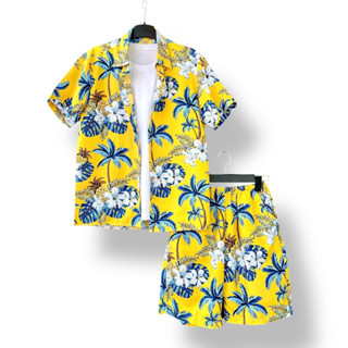 Bộ Quần Áo Đi Biển Màu Vàng, Đồng phục Sơ Mi Đi Biển Cho Nhóm, gia đình