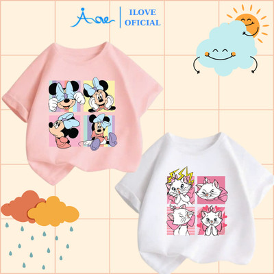 [MỚ] Áo thun cộc tay cho bé gái AORE, Áo phông in hình DISNEY, Chuột Minnie Mèo Marie COTTON mềm mịn thoáng mát 9-36kg