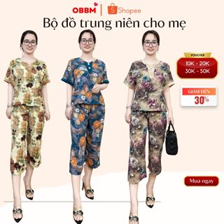 Đồ bộ trung niên SULA cao cấp, bộ lụa tơ hàn mềm mát, không nhăn phối cúc pha lê sang trọng tặng mẹ