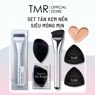  Bộ Dụng Cụ Đánh Kem Nền Cọ Mảnh Dẹt F-L603 và Mút Tán Nền TMR sự kết hợp hoàn hảo để makeup tự nhiên 