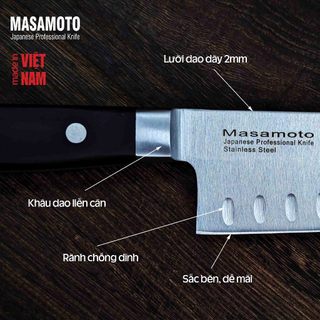 Dao thái thịt cá Nhật cao cấp Masamoto Gyuto 200mm - Cán gỗ Pakka, thép Carbon cao cấp AUS8 (MoV) Molybdenum Vanadium