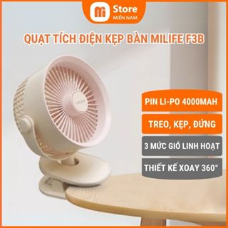 Quạt kẹp bàn miLife pin trâu 6 tiếng F3B cánh lớn 18cm , pin 4000mAh