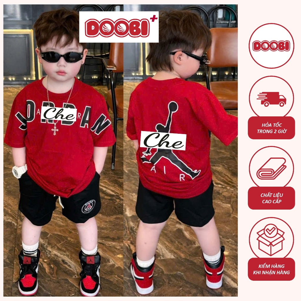Bộ đồ bé trai chất liệu thun cotton co giãn 4c in JO ĐAN AIR hiệu DOOBI cho bé từ 10-63kg DB66