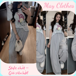 Set đồ nữ cao cấp áo thun tay ngắn hình thú dễ thương phối quần ống rộng, bộ hè nữ thời trang cá tính HCOM26139