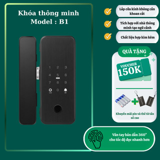  Khoá cửa vân tay thông minh cho cửa kính SAIYAN B1 lắp cho cửa kính cường lực 1 cánh hoặc 2 cánh 