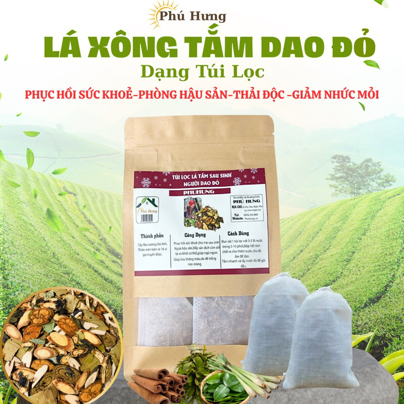 Lá Xông Tắm Sau Sinh Dao Đỏ Dạng Túi Lọc To,Thơm,Sạch Loại 1.Set 12 Túi
