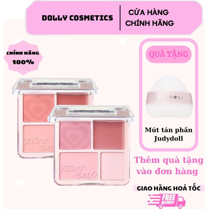 [JUDYDOLL] Bảng Phấn Má Hồng Bắt Sáng JUDYDOLL 4 Ô Tông Lì Đa Năng Mềm Mịn Trang Điểm Tự Nhiên Lâu T