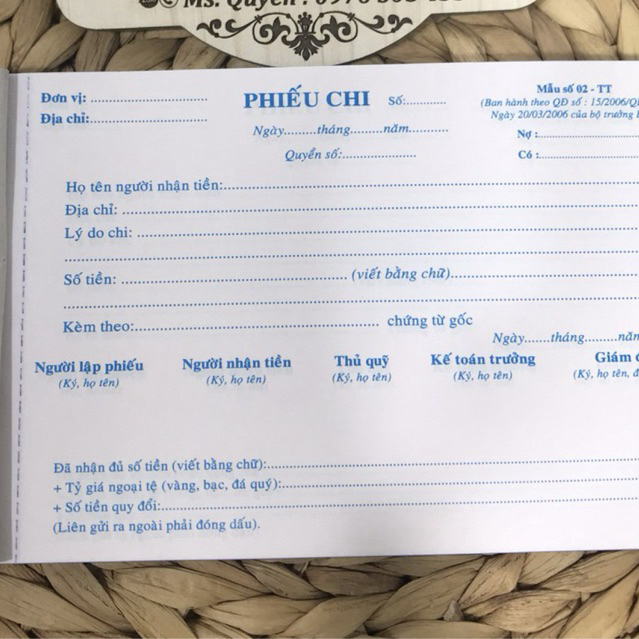 PHIẾU CHI 3 LIÊN ( 150 TỜ) (y)