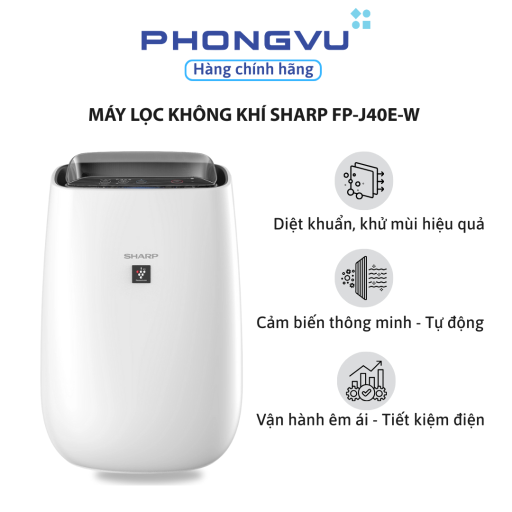Máy lọc không khi Sharp FP-J40E-W - Lọc bụi mịn, Tiết Kiệm Điện, Cảm Biến Thông Minh, Phòng >30m² - Bảo hành 12 tháng