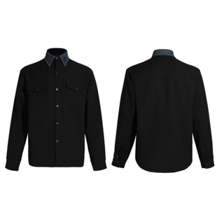  CHIVALRY Áo sơ mi Western phối cổ Denim 