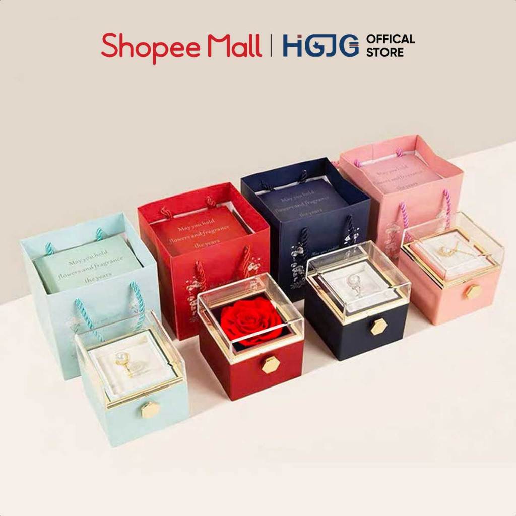 Hộp Quà Hoa Hồng Xoay Tạo Bất Ngờ Để Được Nhẫn, Dây Chuyền, Kèm Túi Và Hộp Đựng Lãng Mạn Cầu Hôn
