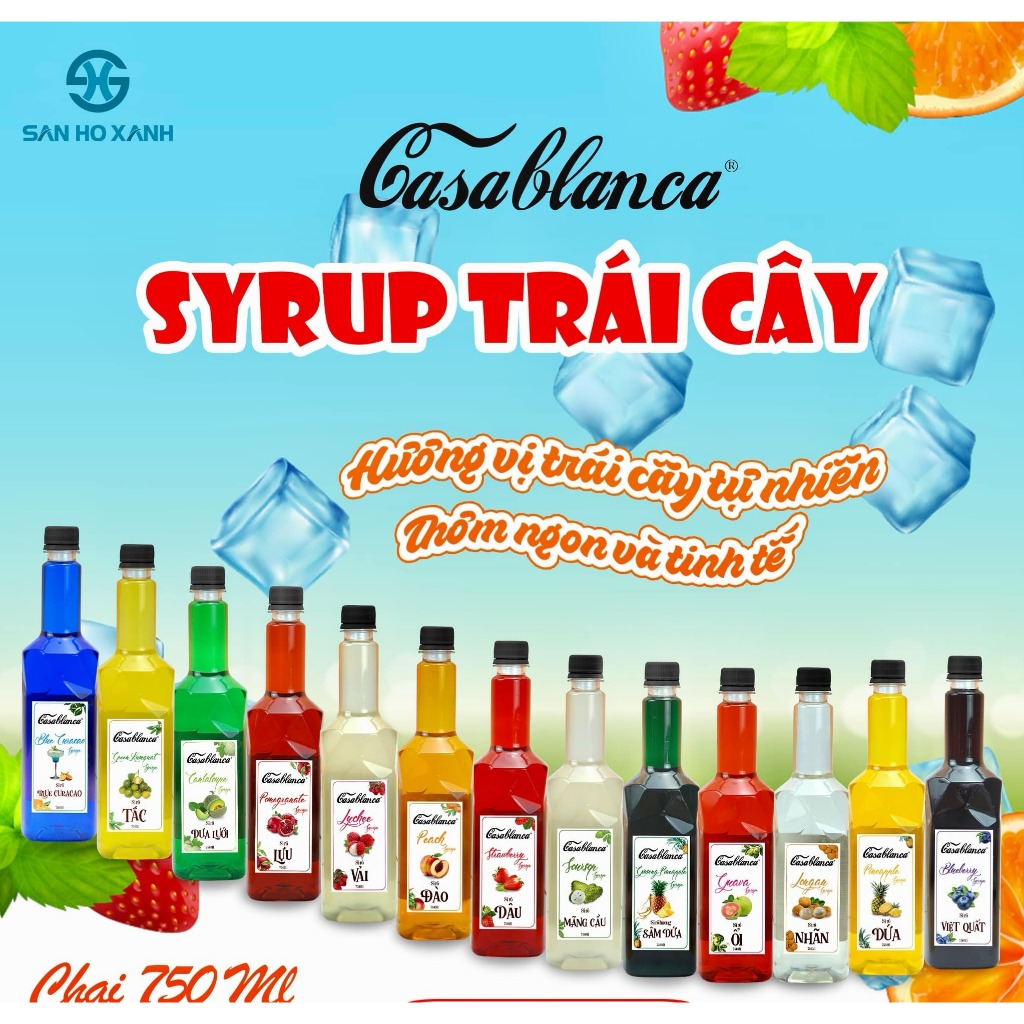 Siro Casablanca 750ml  - siro pha trà trái cây - siro đào - siro dâu - casa ổi - siro nhãn