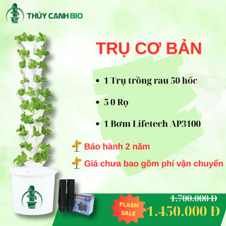  Trụ Trồng Rau Khí Canh   Thủy canh 50 hốc rau  Trụ cơ bản Trụ + Rọ +Bơm  
