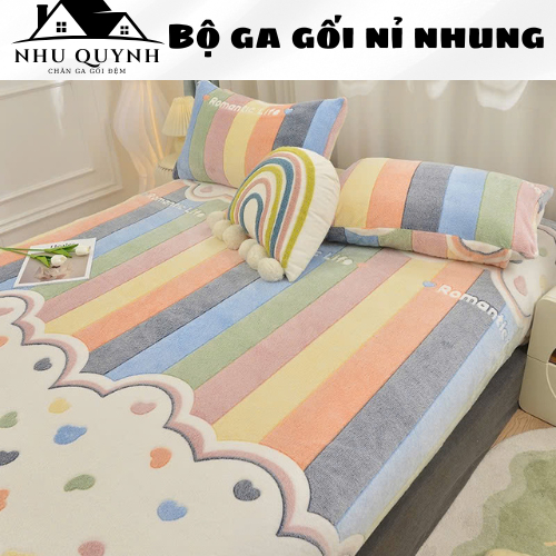 (Hàng nhạp)Bộ ga gối bo chun nỉ nhung tuyết sữa cao cấp, ga giường nỉ sữa mềm mại và ấm áp KT 1m6 1m
