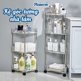 Kệ Góc Nhà Tắm Trong Suốt MAISON Có Bánh Xe Linh Hoạt, Giá Để Đồ Nhà Vệ Sinh Có Khe Thoát Nước Đựng Đồ Đa Năng