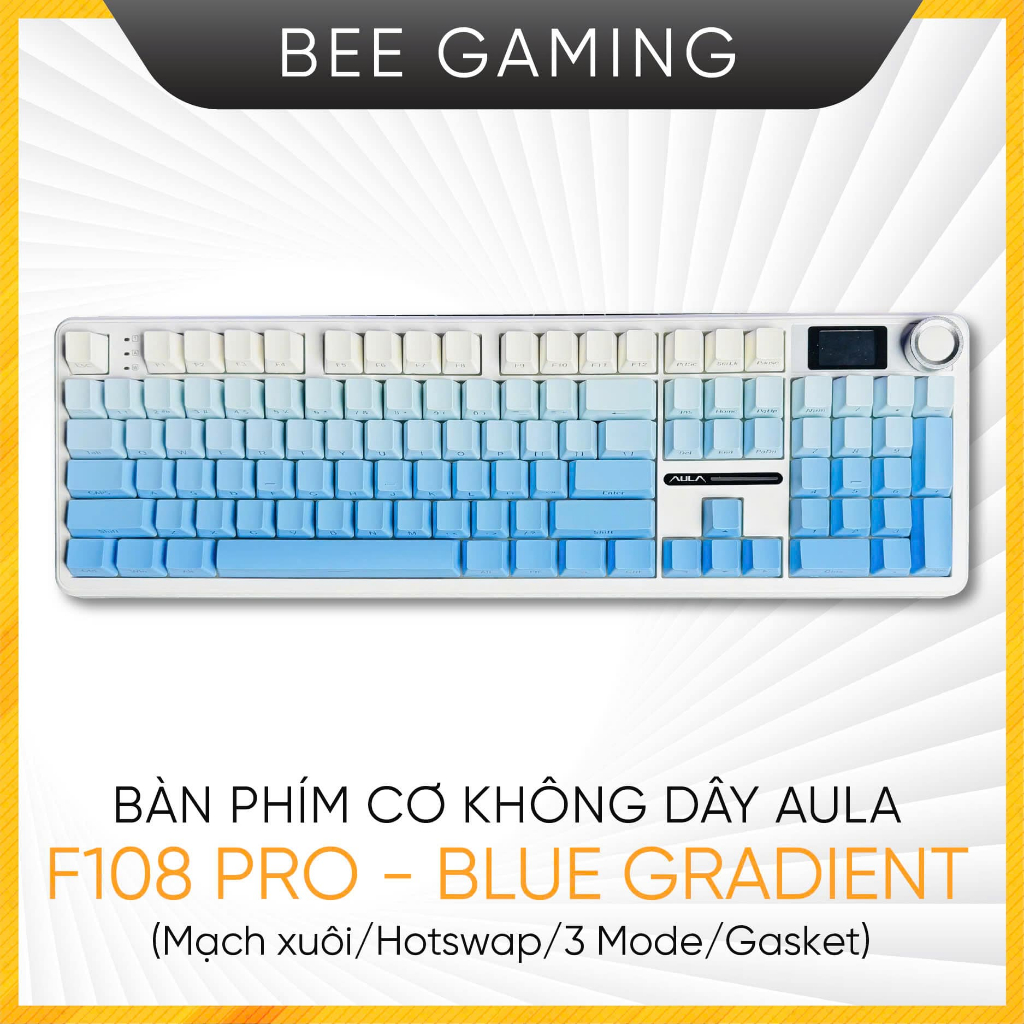Bàn phím cơ không dây AULA F108 Pro - Blue Gradient (Hotswap / Led RGB / Triple Mode)