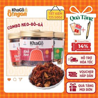 Combo 3 Loại Khô Heo-Bò-Gà 150g , Khô và gà lá chanh, Khô bò sợi, Khô bò miếng, Khô Heo | KHA GỒ