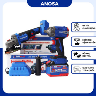 Combo Máy Siết Bulong, Máy Mài Pin BOSHUN - Động Cơ Không Chổi Than, Chân Pin Phổ Thông