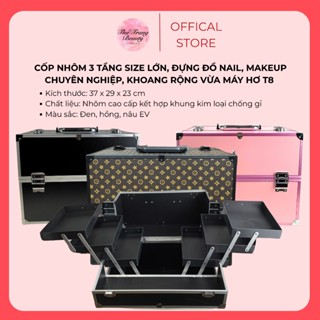 Cốp Nhôm 3 Tầng Size Lớn, Đựng Đồ Nail, Makeup Chuyên Nghiệp, Khoang Rộng Vừa Máy Hơ T8 (37x29x23cm)