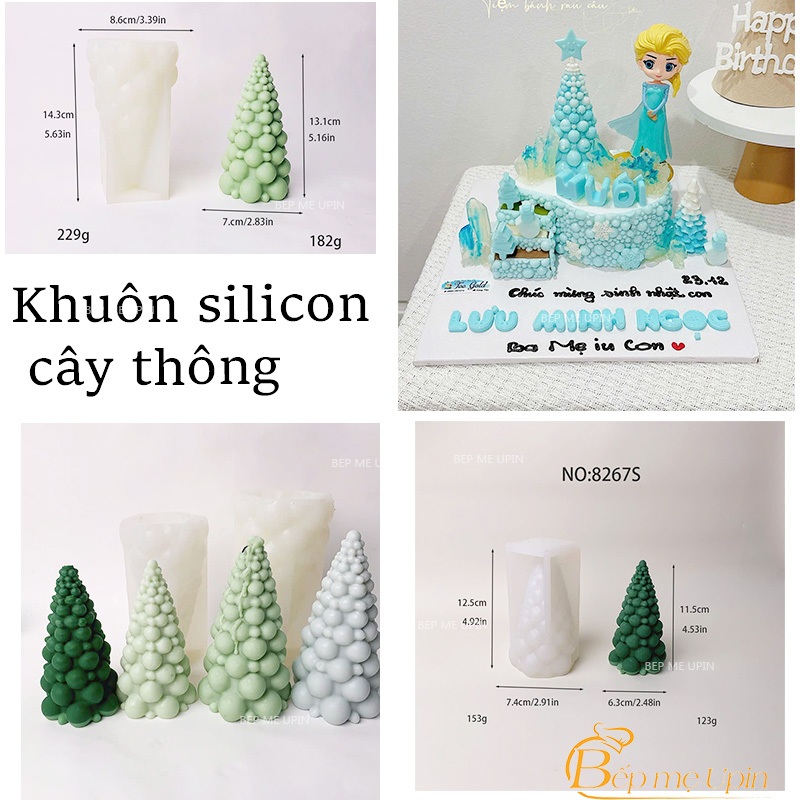Khuôn silicon cây thông làm bánh rau câu 3D 4D nhấn xôi, fondant, socola, nến hanmade khuôn bánh