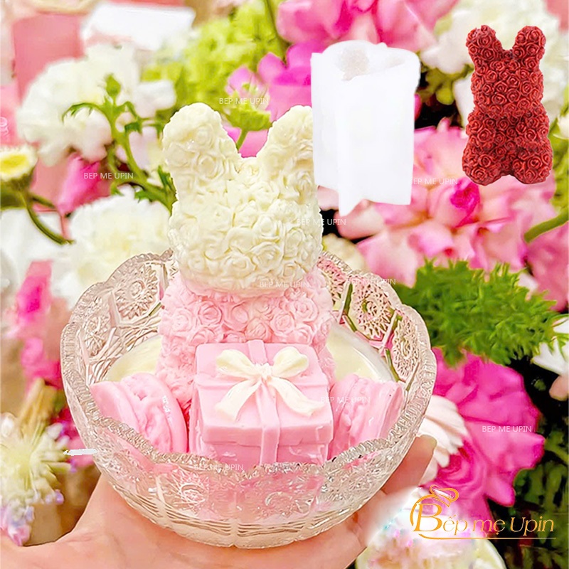 Khuôn silicon Gấu Hoa 9.5cm làm bánh rau câu 3D 4D nhấn xôi, fondant, socola, nến hanmade