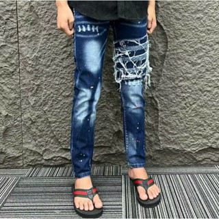 ( ảnh thật+video) 🦋🦋 Quần jean nam Khuyết tật phối AMIRI xanh lốc xoáy  vải dày co dãn chuẩn đẹp thời trang hàng cực hot