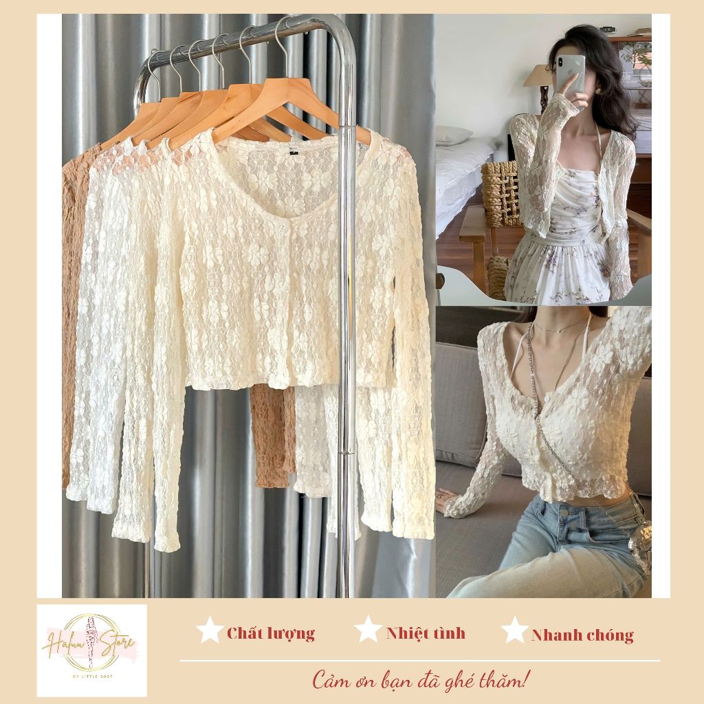 Áo cardigan mỏng ren hoa dáng lửng Ha25_CÚC Haluu Store thích hợp khoác ngoài cho mùa hè | BigBuy360 - bigbuy360.vn