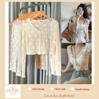  Áo cardigan mỏng ren hoa dáng lửng Ha25_CÚC Haluu Store thích hợp khoác ngoài cho mùa hè 