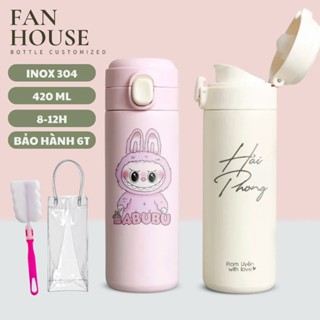 Bình giữ nhiệt khắc tên Fan House 420ml bình nước giữ nhiệt 12h inox 304 có màn hình nhiệt độ
